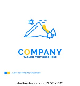 mountain, landscape, hill, nature, scene Blue Yellow Business Logo template. Creative Design Template Place for Tagline.