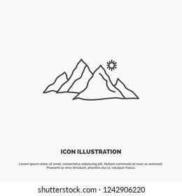 mountain, landscape, hill, nature, sun Icon. Line vector gray symbol for UI and UX, website or mobile application