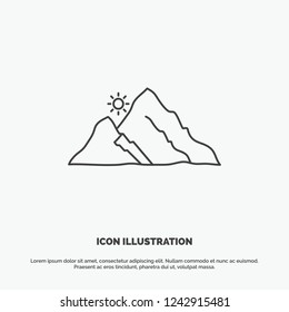 mountain, landscape, hill, nature, sun Icon. Line vector gray symbol for UI and UX, website or mobile application