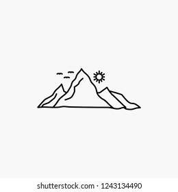 mountain, landscape, hill, nature, sun Line Icon. Vector isolated illustration
