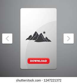 mountain, landscape, hill, nature, sun Glyph Icon in Carousal Pagination Slider Design & Red Download Button