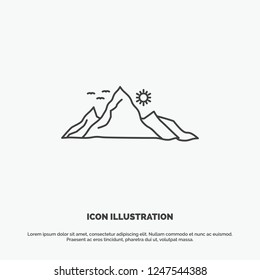 mountain, landscape, hill, nature, sun Icon. Line vector gray symbol for UI and UX, website or mobile application
