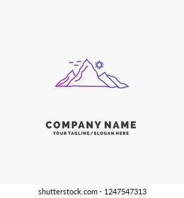 mountain, landscape, hill, nature, sun Purple Business Logo Template. Place for Tagline