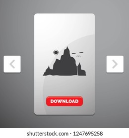 mountain, landscape, hill, nature, sun Glyph Icon in Carousal Pagination Slider Design & Red Download Button