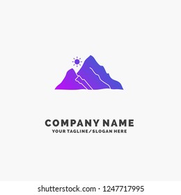 mountain, landscape, hill, nature, sun Purple Business Logo Template. Place for Tagline.
