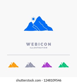 mountain, landscape, hill, nature, sun 5 Color Glyph Web Icon Template isolated on white. Vector illustration