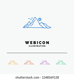 mountain, landscape, hill, nature, sun 5 Color Line Web Icon Template isolated on white. Vector illustration