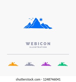 mountain, landscape, hill, nature, sun 5 Color Glyph Web Icon Template isolated on white. Vector illustration