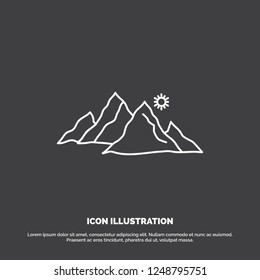 mountain, landscape, hill, nature, sun Icon. Line vector symbol for UI and UX, website or mobile application