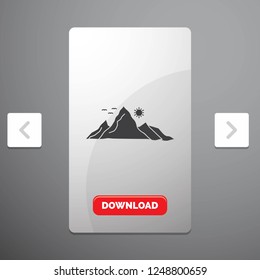 mountain, landscape, hill, nature, sun Glyph Icon in Carousal Pagination Slider Design & Red Download Button