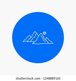 mountain, landscape, hill, nature, sun White Line Icon in Circle background. vector icon illustration