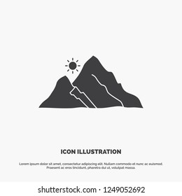 mountain, landscape, hill, nature, sun Icon. glyph vector gray symbol for UI and UX, website or mobile application