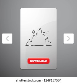 mountain, landscape, hill, nature, sun Line Icon in Carousal Pagination Slider Design & Red Download Button