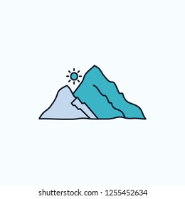 mountain, landscape, hill, nature, sun Flat Icon. green and Yellow sign and symbols for website and Mobile appliation. vector illustration