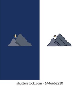 mountain, landscape, hill, nature, sun Flat Color Icon Vector