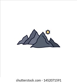 mountain, landscape, hill, nature, sun Flat Color Icon Vector