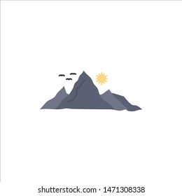 mountain, landscape, hill, nature, sun Flat Color Icon Vector. Vector Icon Template background