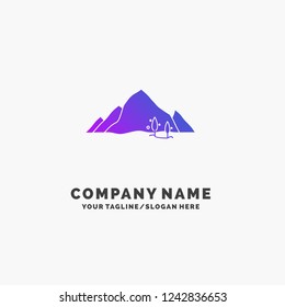 mountain, landscape, hill, nature, tree Purple Business Logo Template. Place for Tagline.