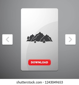 mountain, landscape, hill, nature, tree Glyph Icon in Carousal Pagination Slider Design & Red Download Button