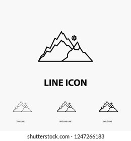 mountain, landscape, hill, nature, tree Icon in Thin, Regular and Bold Line Style. Vector illustration