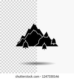 mountain, landscape, hill, nature, tree Glyph Icon on Transparent Background. Black Icon