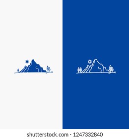 mountain, landscape, hill, nature, tree Line and Glyph web Button in Blue color Vertical Banner for UI and UX, website or mobile application