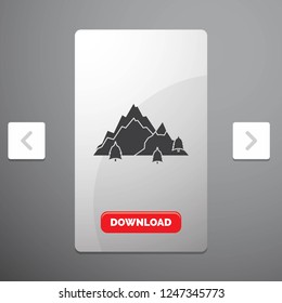 mountain, landscape, hill, nature, tree Glyph Icon in Carousal Pagination Slider Design & Red Download Button