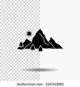 mountain, landscape, hill, nature, tree Glyph Icon on Transparent Background. Black Icon