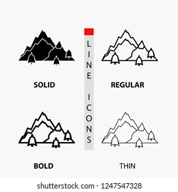 mountain, landscape, hill, nature, tree Icon in Thin, Regular, Bold Line and Glyph Style. Vector illustration