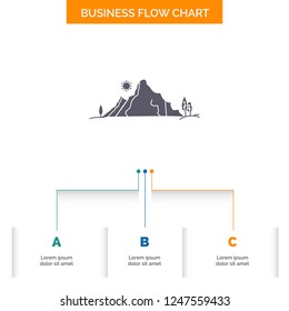 mountain, landscape, hill, nature, tree Business Flow Chart Design with 3 Steps. Glyph Icon For Presentation Background Template Place for text.