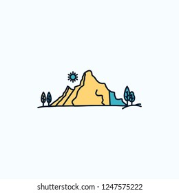 mountain, landscape, hill, nature, tree Flat Icon. green and Yellow sign and symbols for website and Mobile appliation. vector illustration
