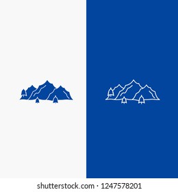 mountain, landscape, hill, nature, tree Line and Glyph web Button in Blue color Vertical Banner for UI and UX, website or mobile application