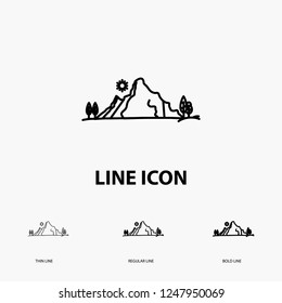 mountain, landscape, hill, nature, tree Icon in Thin, Regular and Bold Line Style. Vector illustration