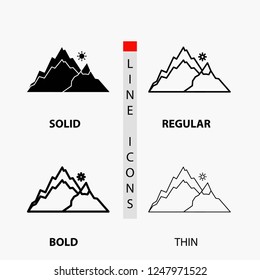 mountain, landscape, hill, nature, tree Icon in Thin, Regular, Bold Line and Glyph Style. Vector illustration