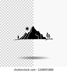 mountain, landscape, hill, nature, tree Glyph Icon on Transparent Background. Black Icon