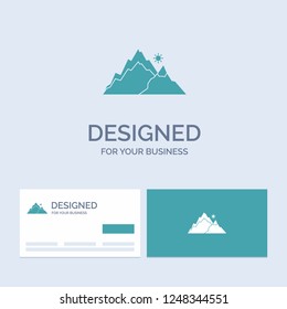 mountain, landscape, hill, nature, tree Business Logo Glyph Icon Symbol for your business. Turquoise Business Cards with Brand logo template.