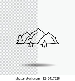 mountain, landscape, hill, nature, tree Line Icon on Transparent Background. Black Icon Vector Illustration