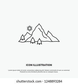 mountain, landscape, hill, nature, tree Icon. Line vector gray symbol for UI and UX, website or mobile application