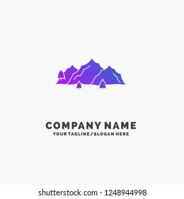 mountain, landscape, hill, nature, tree Purple Business Logo Template. Place for Tagline.