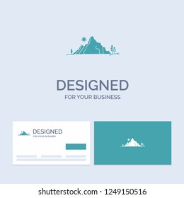 mountain, landscape, hill, nature, tree Business Logo Glyph Icon Symbol for your business. Turquoise Business Cards with Brand logo template.