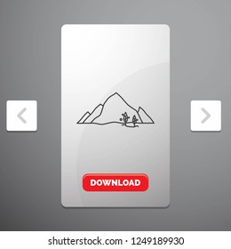 mountain, landscape, hill, nature, tree Line Icon in Carousal Pagination Slider Design & Red Download Button