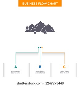 mountain, landscape, hill, nature, tree Business Flow Chart Design with 3 Steps. Glyph Icon For Presentation Background Template Place for text.