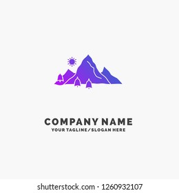 mountain, landscape, hill, nature, tree Purple Business Logo Template. Place for Tagline.