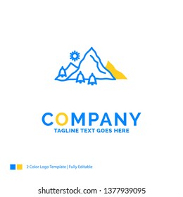 mountain, landscape, hill, nature, tree Blue Yellow Business Logo template. Creative Design Template Place for Tagline.