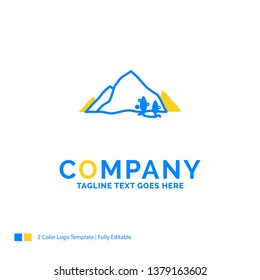 mountain, landscape, hill, nature, tree Blue Yellow Business Logo template. Creative Design Template Place for Tagline.