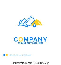 mountain, landscape, hill, nature, tree Blue Yellow Business Logo template. Creative Design Template Place for Tagline.