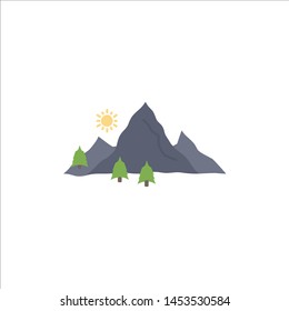 mountain, landscape, hill, nature, tree Flat Color Icon Vector