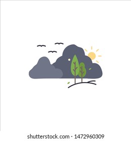 mountain, landscape, hill, nature, tree Flat Color Icon Vector