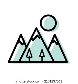 Mountain landscape hill outline flat icon illustration, mountain instagram highlights cover page icon, traveling icon 