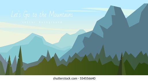 Mountain landscape. Horizontal background with forest and rocks. Outdoor recreation. Nature of Canada. Vector illustration